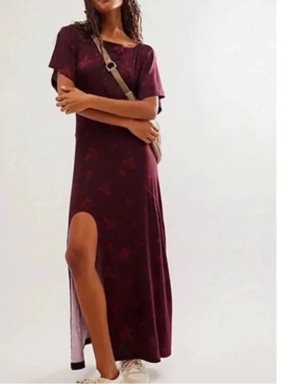 Free People Mulberries Short-sleeve- Slit Maxi Dress